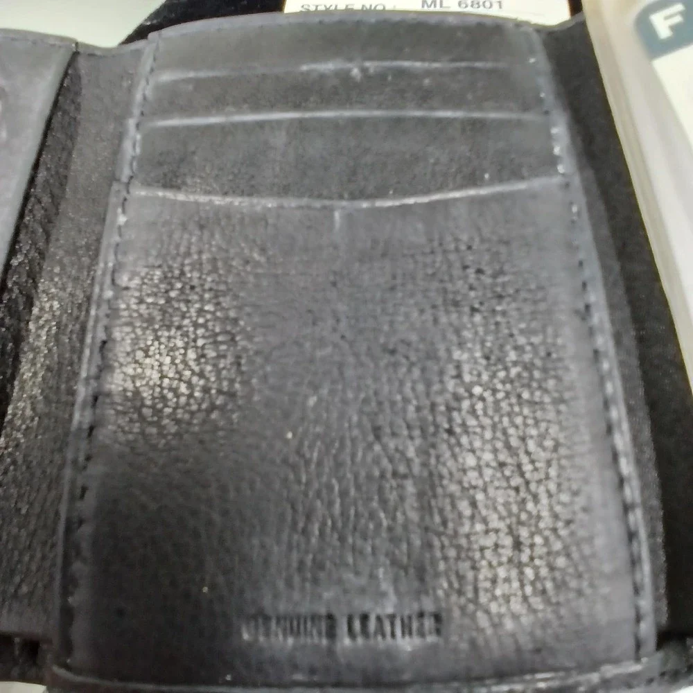 Fossil‎ Leather Wallet Mens One Size Black Trifold Golf Theme Boxed Logo